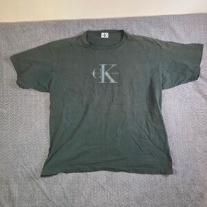 Vintage Calvin Klein Jeans CK Logo T Shirt Mens Large Green 90s Y2K Tee